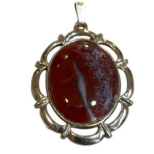LARGE RED AGATE STATEMENT PENDANT RED IN SILVER TONE SETTING